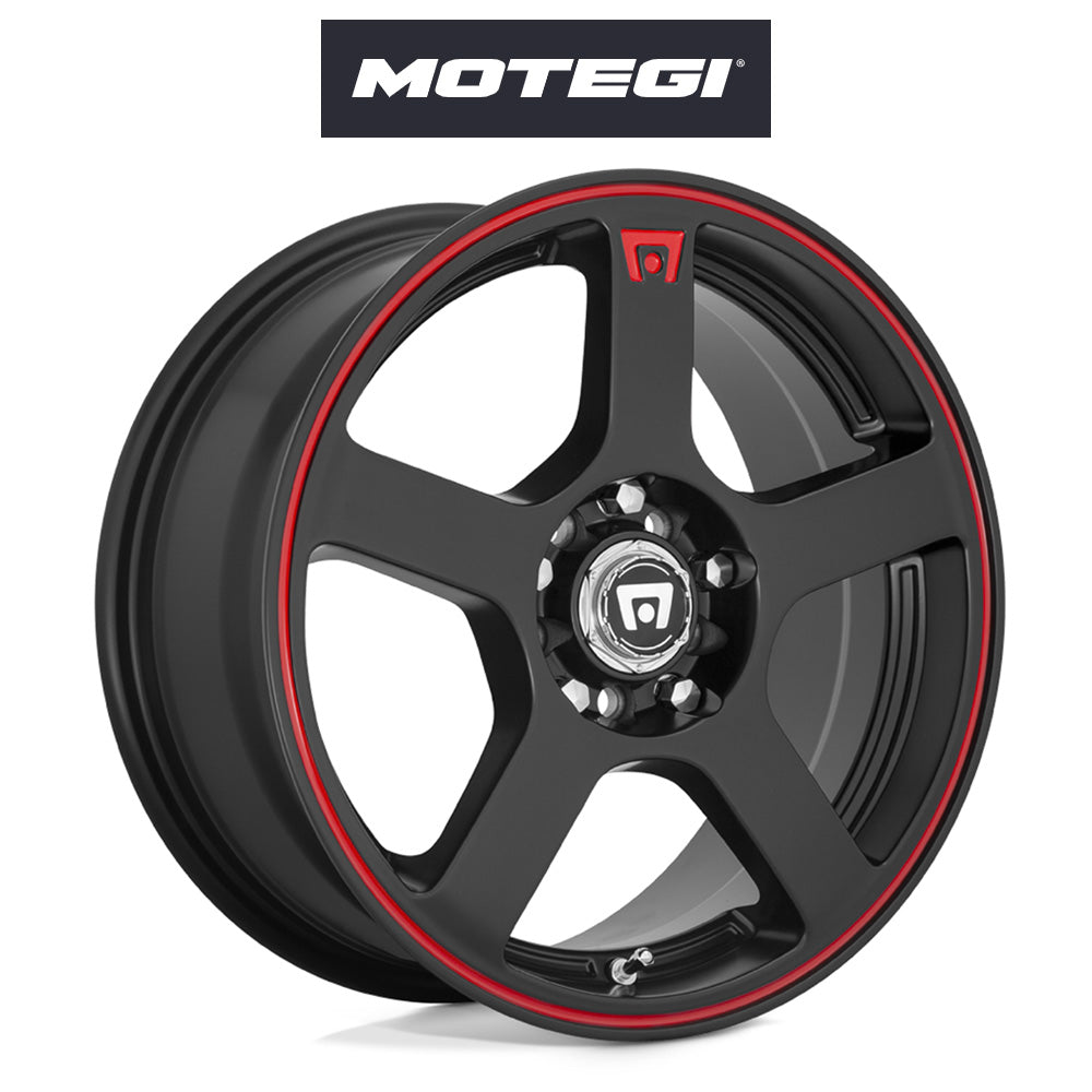 トヨタ ＧＲ８６ (Toyota GR86)用 モテギ レーシング MR116 18x8J ET 35 フロント&リア マットブラック レッドレーシングストライプ付き ホイール４本セット Motegi MR116 18X8 5X100/4.5 M-BLK/RED +35MM (送料無料)