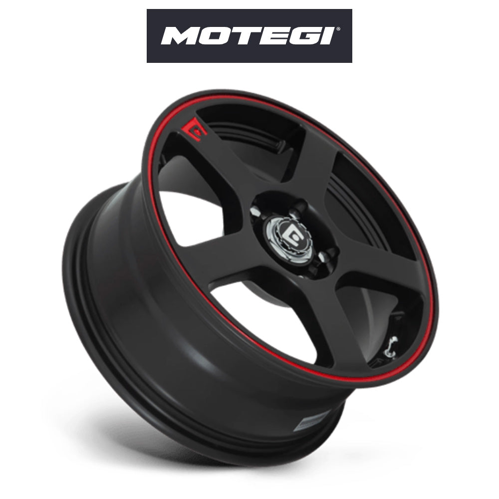 トヨタ ＧＲ８６ (Toyota GR86)用 モテギ レーシング MR116 18x8J ET 35 フロント&リア マットブラック レッドレーシングストライプ付き ホイール４本セット Motegi MR116 18X8 5X100/4.5 M-BLK/RED +35MM (送料無料)