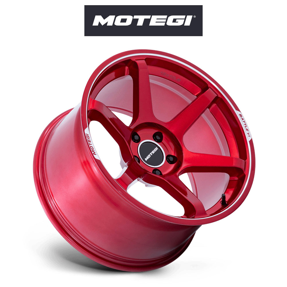 スバル ＢＲＺ (Subaru BRZ)用 モテギ レーシング バトル６ 18x9.5J ET 38 フロント&リア チェリーレッドメタリック（マシンドリップ付き） フロー成形アルミニウムホイール４本セット　Motegi BATTLE VI 18X9.5 5X100 56 +38 CHY-RD-MCH (消費税、送料込み)