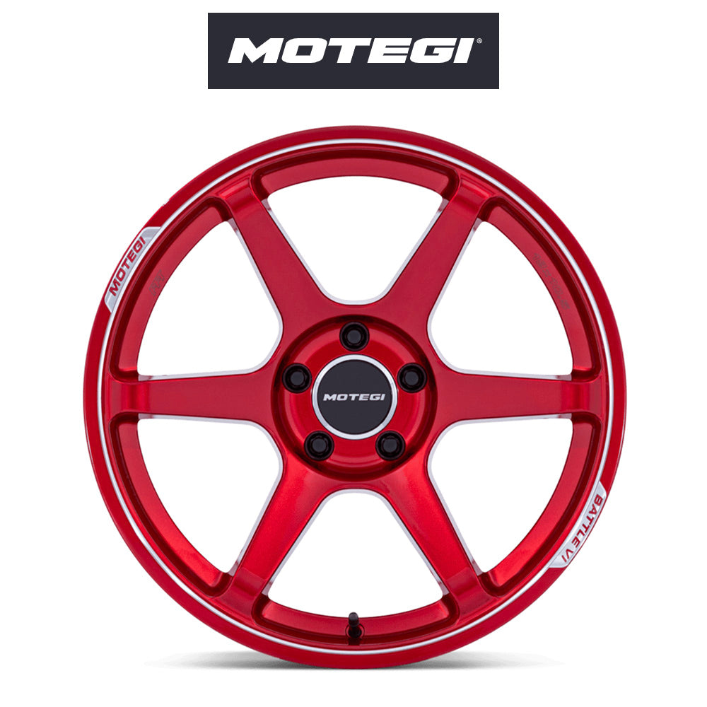 スバル ＢＲＺ (Subaru BRZ)用 モテギ レーシング バトル６ 18x9.5J ET 38 フロント&リア チェリーレッドメタリック（マシンドリップ付き） フロー成形アルミニウムホイール４本セット　Motegi BATTLE VI 18X9.5 5X100 56 +38 CHY-RD-MCH (消費税、送料込み)