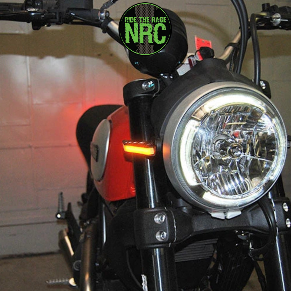 ２０１５年から２０２２年式モデル ＤＵＣＡＴＩ スクランブラーフルスロットル用 NRC ニューレイジサイクル LEDフロントターンシグナルキット DUCATI SCRAMBLER FRONT TURN SIGNALS (2015-2022) (送料無料)
