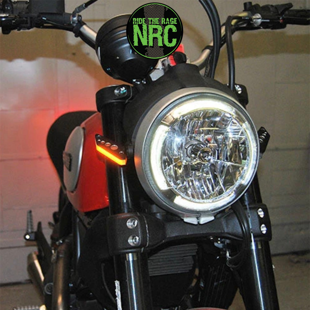２０１５年から２０２２年式モデル ＤＵＣＡＴＩ スクランブラーフルスロットル用 NRC ニューレイジサイクル LEDフロントターンシグナルキット DUCATI SCRAMBLER FRONT TURN SIGNALS (2015-2022) (送料無料)