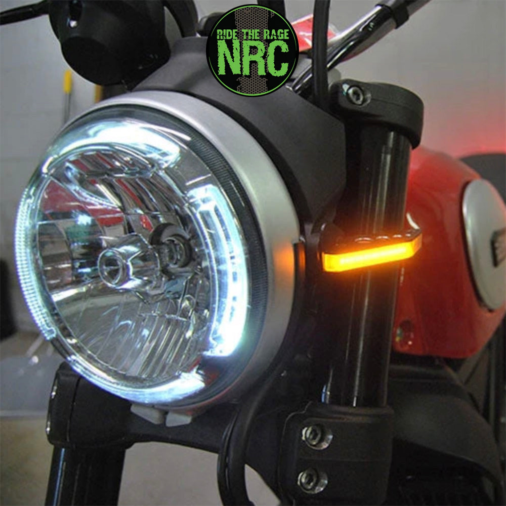 ２０１５年から２０２２年式モデル ＤＵＣＡＴＩ スクランブラーフルスロットル用 NRC ニューレイジサイクル LEDフロントターンシグナルキット DUCATI SCRAMBLER FRONT TURN SIGNALS (2015-2022) (送料無料)