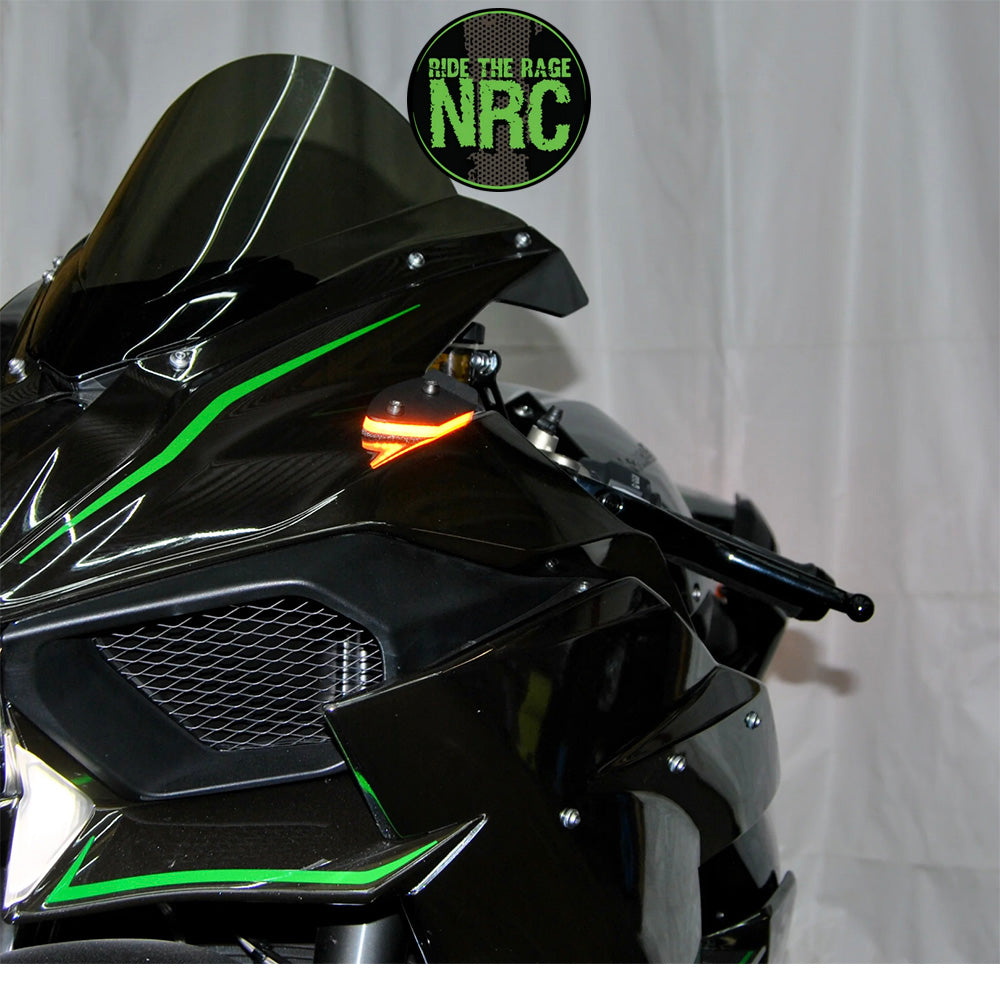 ２０１５年から現行年式モデル カワサキ Ｎｉｎｊａ　Ｈ２用 NRC ニューレイジサイクル ミラーカバー LEDフロントターンシグナルキット KAWASAKI H2 MIRROR BLOCK OFF TURN SIGNALS (2015-PRESENT) (送料無料)