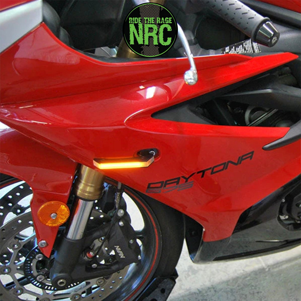 ２０１３年から現行年式モデル ＴＲＩＵＭＰＨ デイトナ６７５/６７５Ｒ用 NRC ニューレイジサイクル LEDフロントターンシグナルキット TRIUMPH DAYTONA 675 FRONT TURN SIGNALS (2013 - PRESENT) (送料無料)