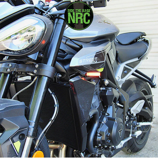 ２０２４年から現行年式モデル ＴＲＩＵＭＰＨ スピードトリプルＲＳ用 NRC ニューレイジサイクル LEDフロントターンシグナルキット TRIUMPH STREET TRIPLE FRONT TURN SIGNALS (2024 - PRESENT) (送料無料)