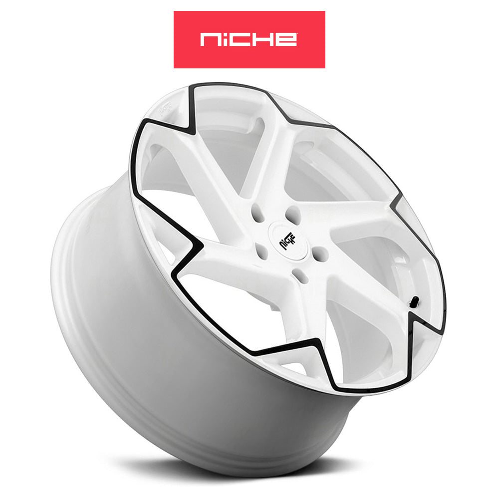 テスラモデルＹ用 ニッチ フラッシュ 20x10.5J ET 40 フロント、リア グロスホワイト／ブラック ホイール４本セット Niche FLASH 20X10.5 5X4.5 72 GWB 40MM (消費税、送料込み)