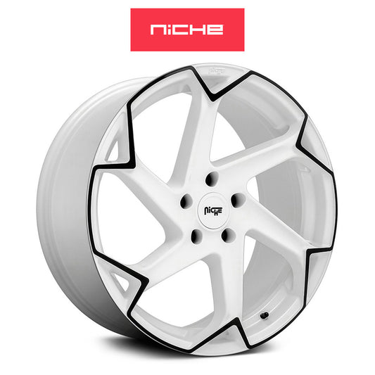 テスラモデルＹ用 ニッチ フラッシュ 20x10.5J ET 40 フロント、リア グロスホワイト／ブラック ホイール４本セット Niche FLASH 20X10.5 5X4.5 72 GWB 40MM (消費税、送料込み)