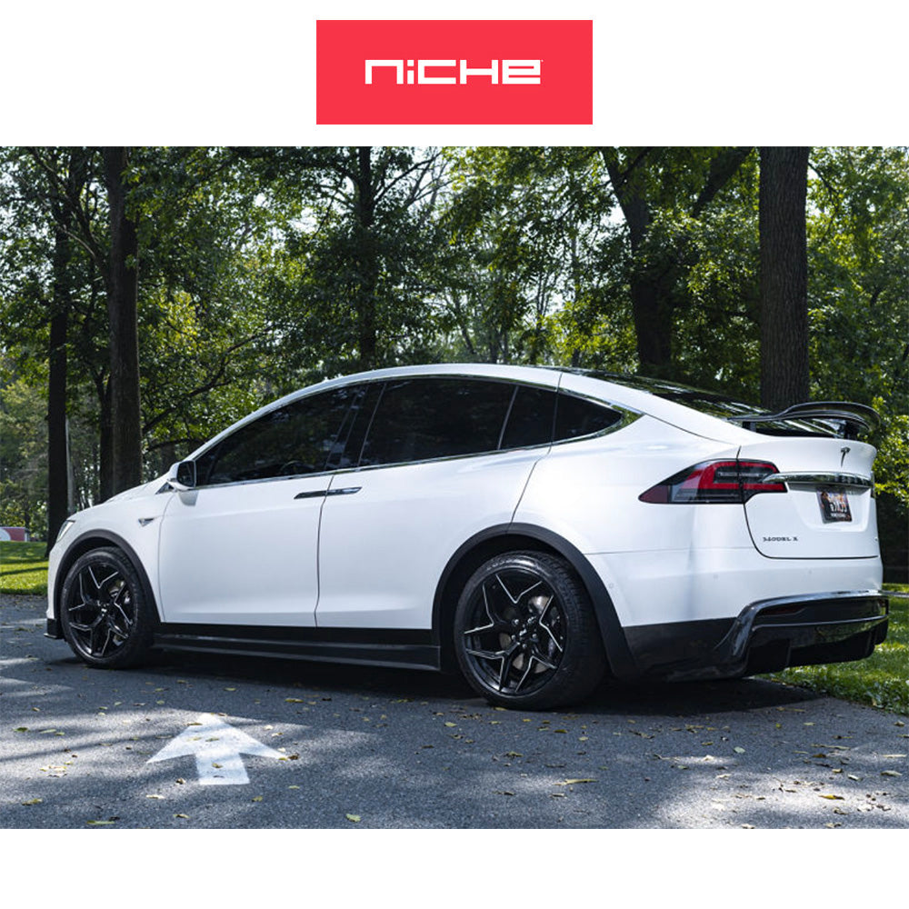 テスラモデルＹ用 ニッチ トーション 20x10.5J ET 40 フロント、リア グロスブラック ミルドアクセント ホイール４本セット　Niche TORSION 20X10.5 5X4.5 72 NBL 40MM (消費税、送料込み)