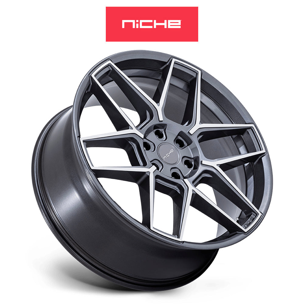 レクサス ＲＸ用 ニッチ ライズ 20x9J ET 35 フロント、リア アンスラサイト マシンドフェイス ホイール４本セット　Niche RISE 20X9 5X4.5 72 +35 ANTH MACH-FC (消費税、送料込み)