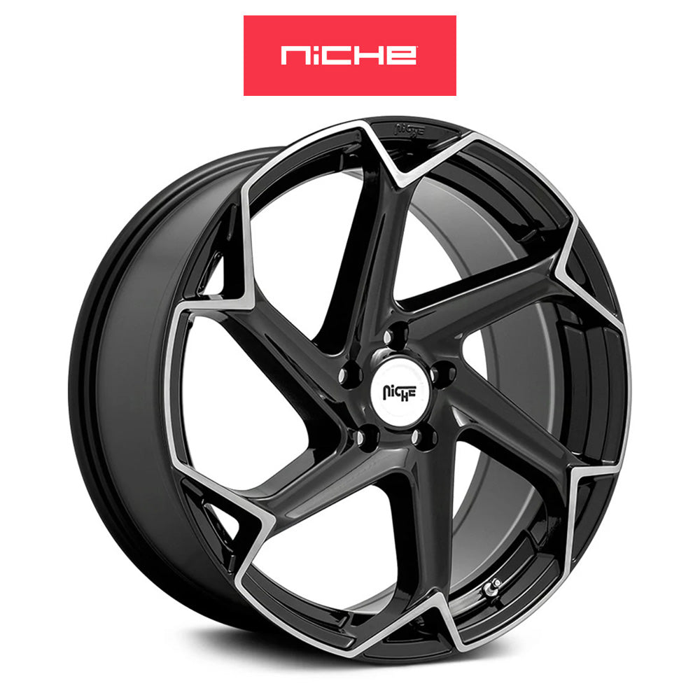 テスラモデルＹ用 ニッチ フラッシュ 20x10.5J ET 40 フロント、リア グロスブラック ブラッシュド ホイール４本セット Niche FLASH 20X10.5 5X4.5 72 RBL 40MM (消費税、送料込み)