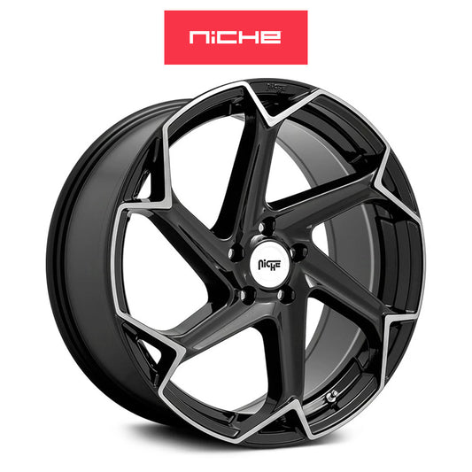 テスラモデルＹ用 ニッチ フラッシュ 20x10.5J ET 40 フロント、リア グロスブラック ブラッシュド ホイール４本セット Niche FLASH 20X10.5 5X4.5 72 RBL 40MM (消費税、送料込み)