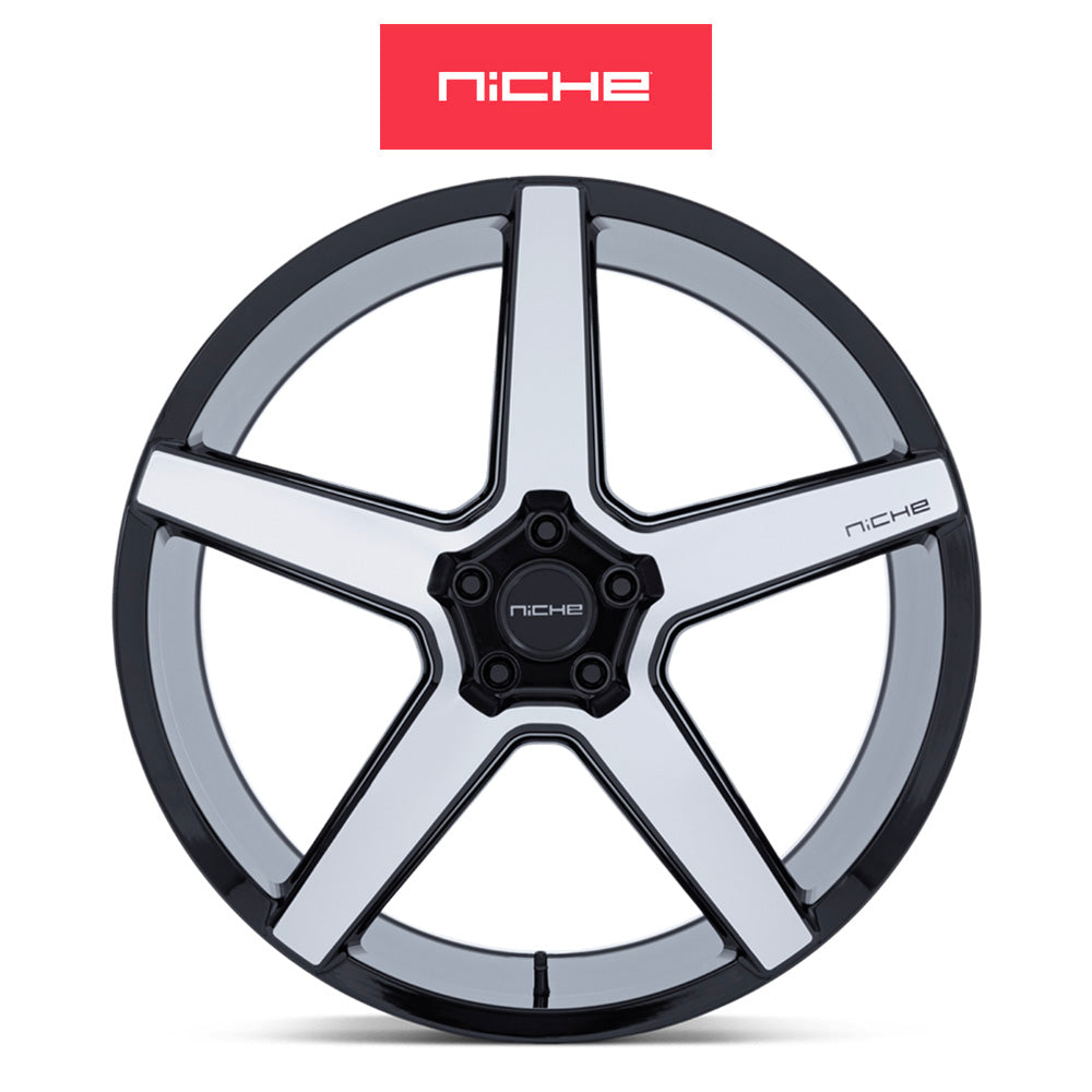 テスラモデル３用 ニッチ モデナ 20x9J ET 35 フロント、リア グロスブラック マシニング加工済みフェイス ホイール４本セット　Niche MODENA 20X9 5X4.5 72 +35 G-BLK MCH-FC (消費税、送料込み)