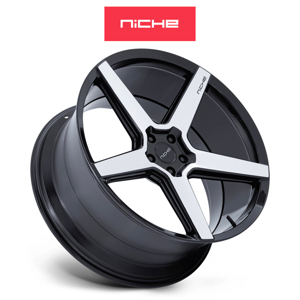テスラモデル３用 ニッチ モデナ 20x9J ET 35 フロント、リア グロスブラック マシニング加工済みフェイス ホイール４本セット　Niche MODENA 20X9 5X4.5 72 +35 G-BLK MCH-FC (消費税、送料込み)