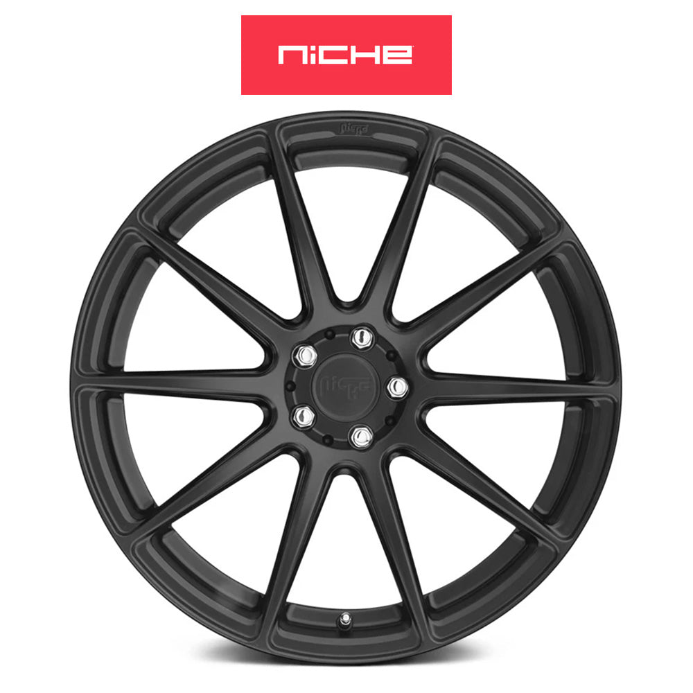 テスラモデル３用 ニッチ エッセン 20x9J ET 35 フロント、リア マットブラック ホイール４本セット　Niche ESSEN 20X9 5X4.5 72 BD +35 (消費税、送料込み)