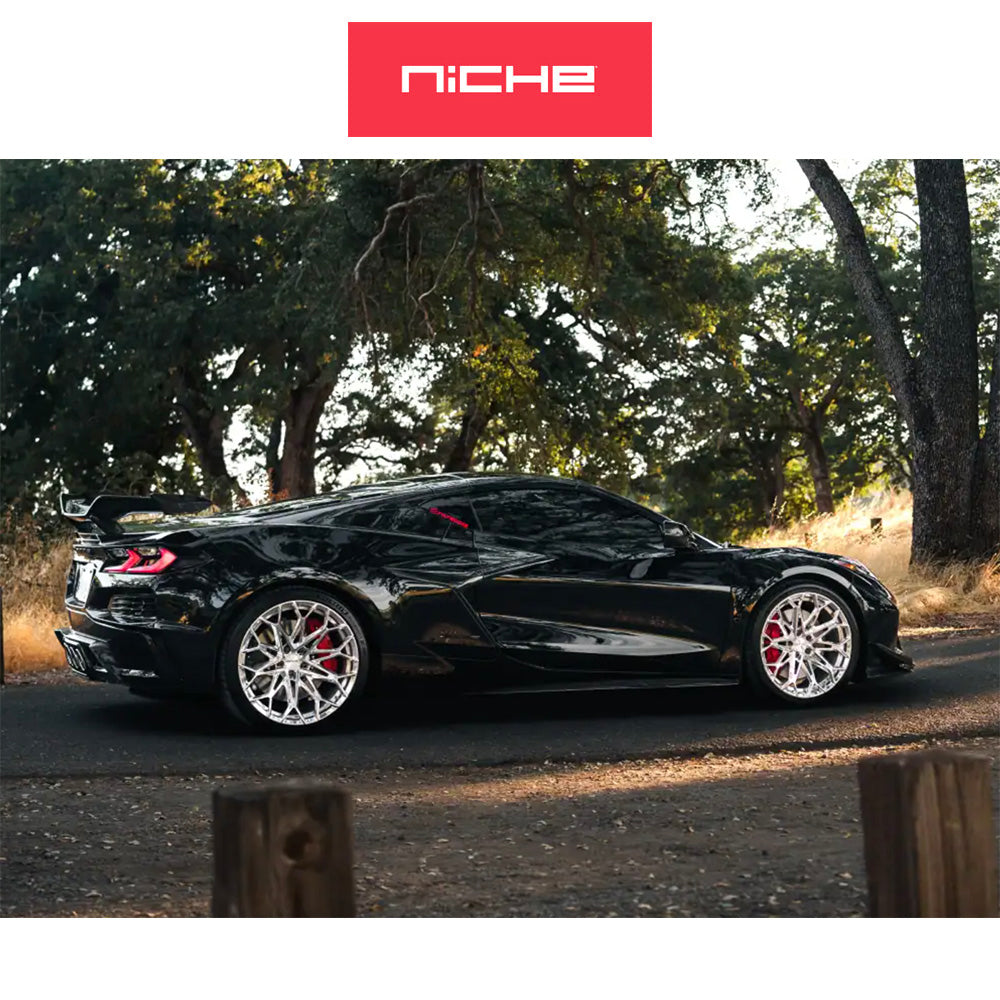 シボレー コルベット用 ニッチ マンタ 20x9J ET 40 フロント、20x11 ET 50 リア ポリッシュド モノブロック フォージドホイール４本セット (消費税、送料込み)