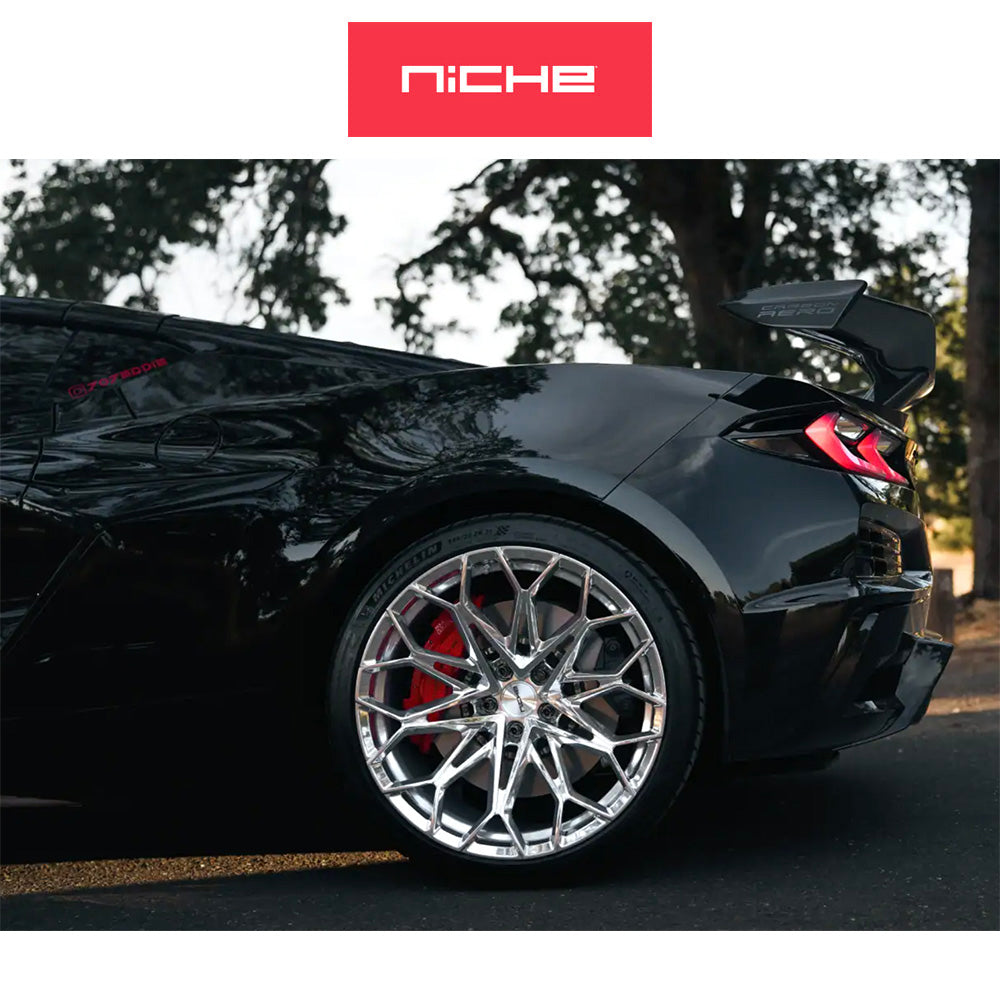 シボレー コルベット用 ニッチ マンタ 20x9J ET 40 フロント、20x11 ET 50 リア ポリッシュド モノブロック フォージドホイール４本セット (消費税、送料込み)