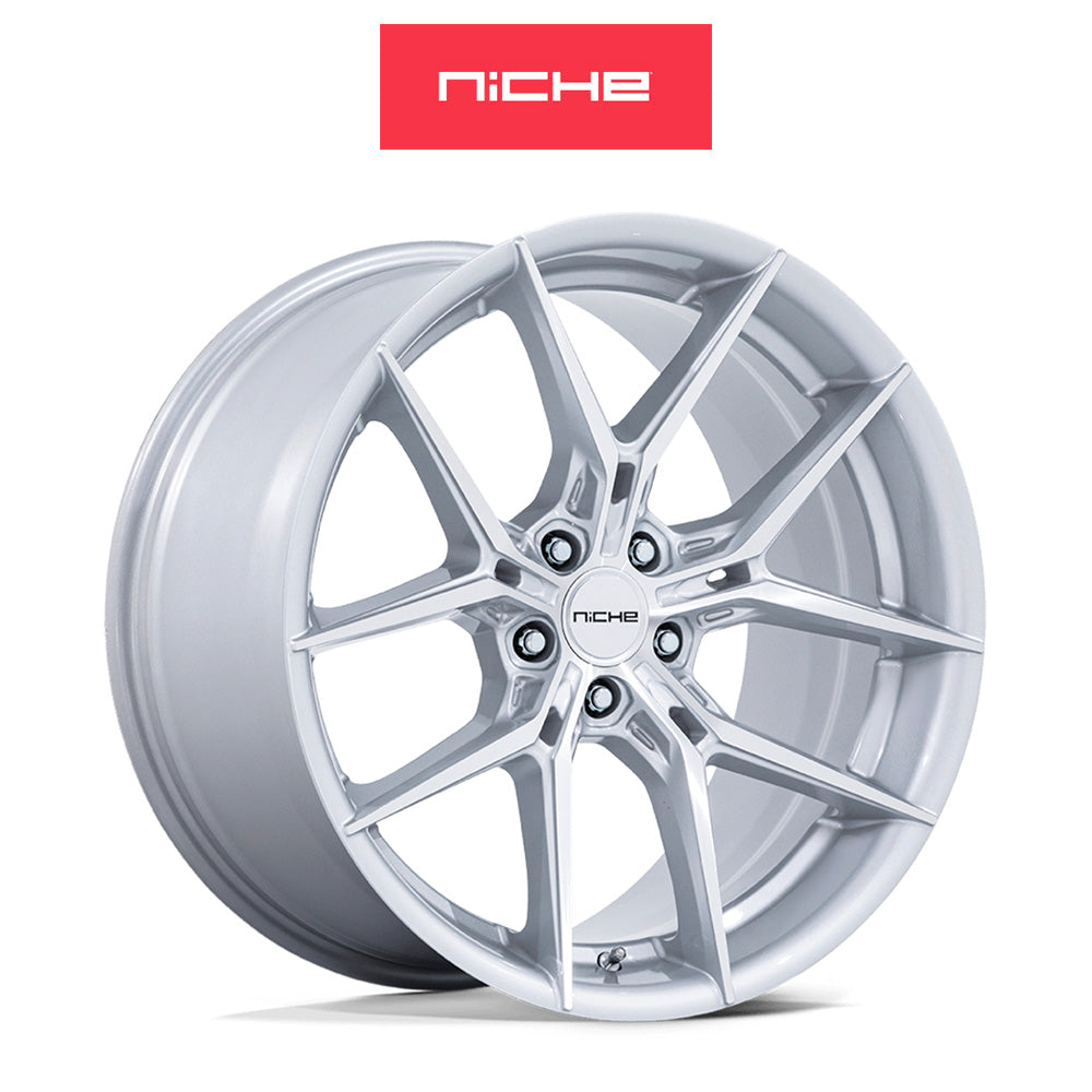 アウディＳ４用 ニッチ プロディジー５ 19x8.5J ET 35 フロント&リア シルバーマシンドフェイス フリーフォームホイール４本セット　Niche PRODIGY 5 19X8.5 5X112 72 +35 SLV-MCH (消費税、送料込み)