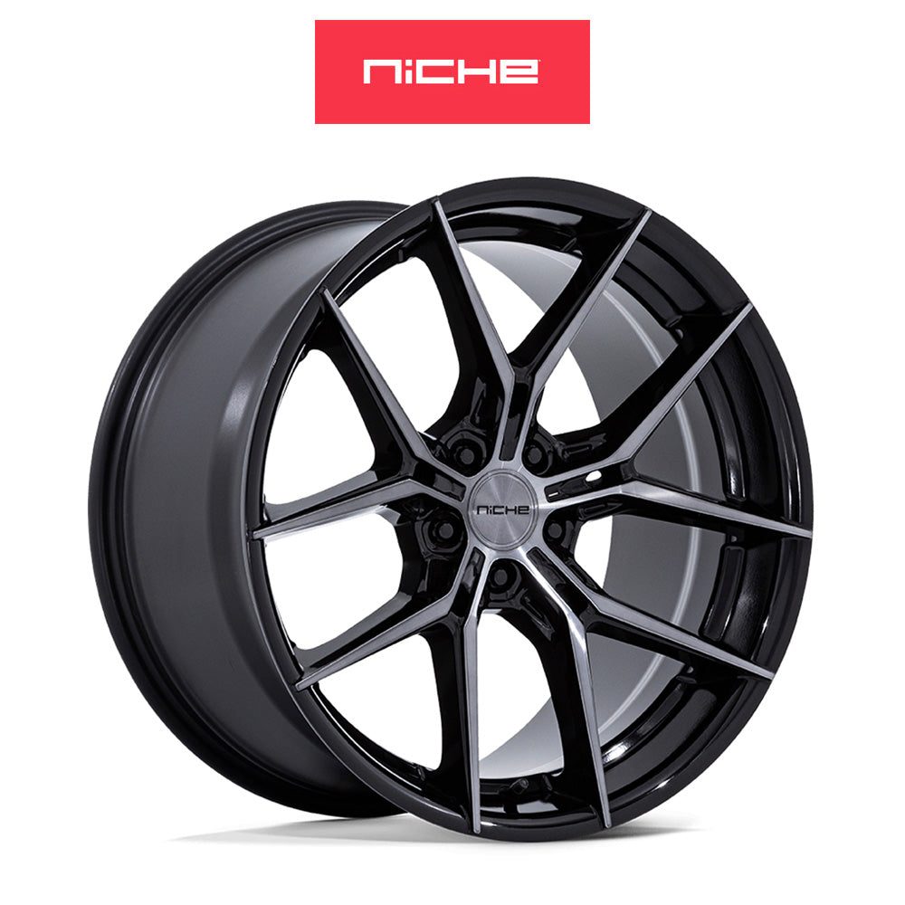 アウディＳ４用 ニッチ プロディジー５ 18x8.5J ET 42 フロント&リア グロスブラックダークティントクリア フリーフォームホイール４本セット　Niche PRODIGY 5 18X8.5 5X112 66 +42 G-BLK-DDT (消費税、送料込み)