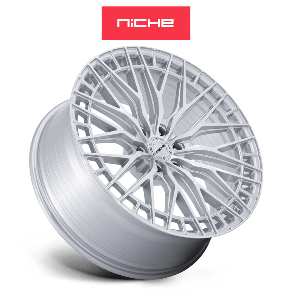 シボレー タホ 用 ニッチ ジェノア 24x10J ET 20 フロント、リア グロスシルバー / マシンドフェイス フリーフォームホイール４本セット (消費税、送料込み)