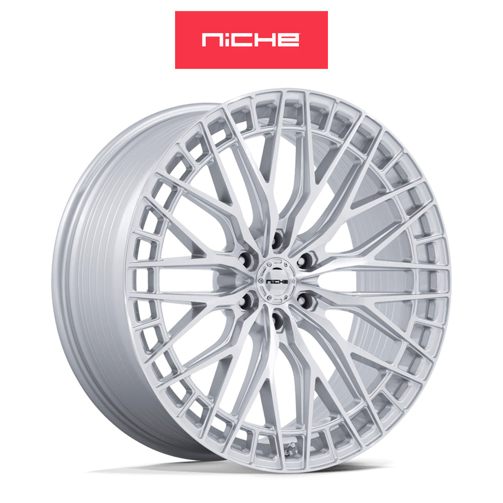 シボレー タホ 用 ニッチ ジェノア 24x10J ET 20 フロント、リア グロスシルバー / マシンドフェイス フリーフォームホイール４本セット (消費税、送料込み)