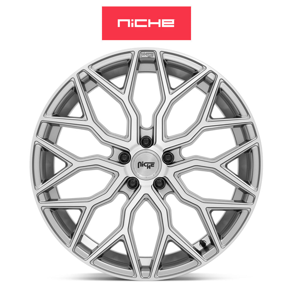 テスラモデルＹ用 ニッチ マザンティ 20x10.5J ET 40 フロント、リア アンスラサイト ブラッシュド ティント クリア ホイール４本セット Niche MAZZANTI 20X10.5 5X4.5 72 GLR 40MM (消費税、送料込み)