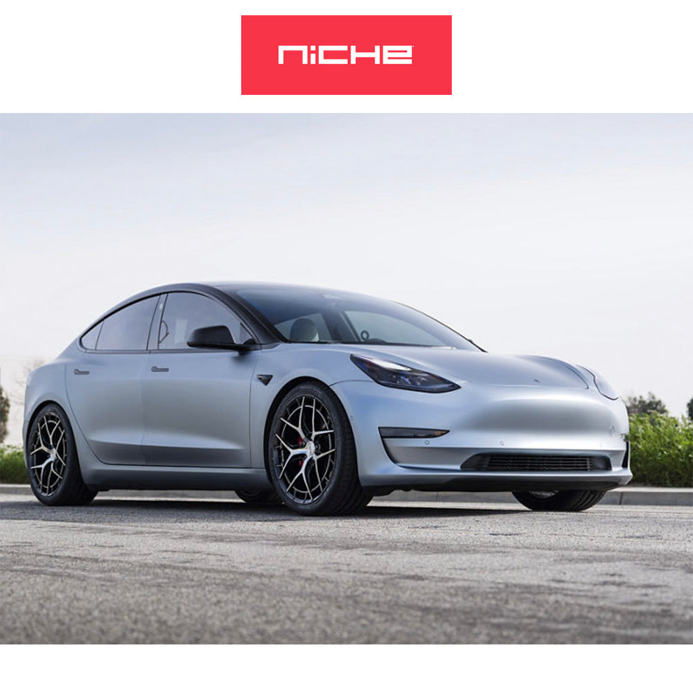 テスラモデル３用 ニッチ リビエラ 20x9J ET 35 フロント、リア グロスブラック マシニング加工済みフェイス フリーフォームホイール４本セット (消費税、送料込み)