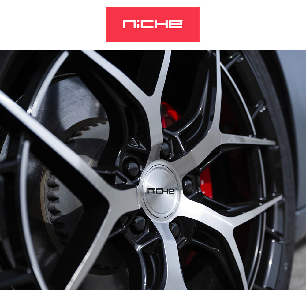 テスラモデル３用 ニッチ リビエラ 20x9J ET 35 フロント、リア グロスブラック マシニング加工済みフェイス フリーフォームホイール４本セット (消費税、送料込み)