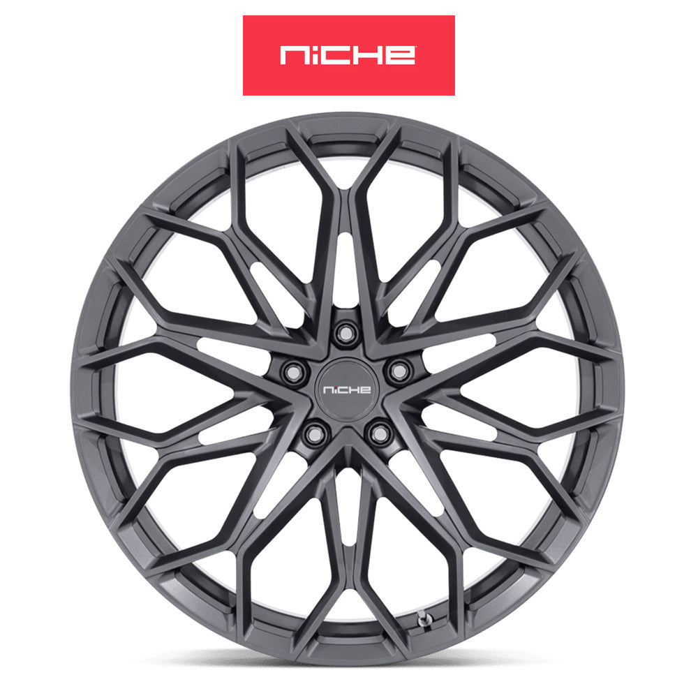 シボレー コルベット用 ニッチ マンタ 20x9J ET 40 フロント、21x12J ET 57 リア サテン ガンメタル モノブロック フォージドホイール４本セット (消費税、送料込み)