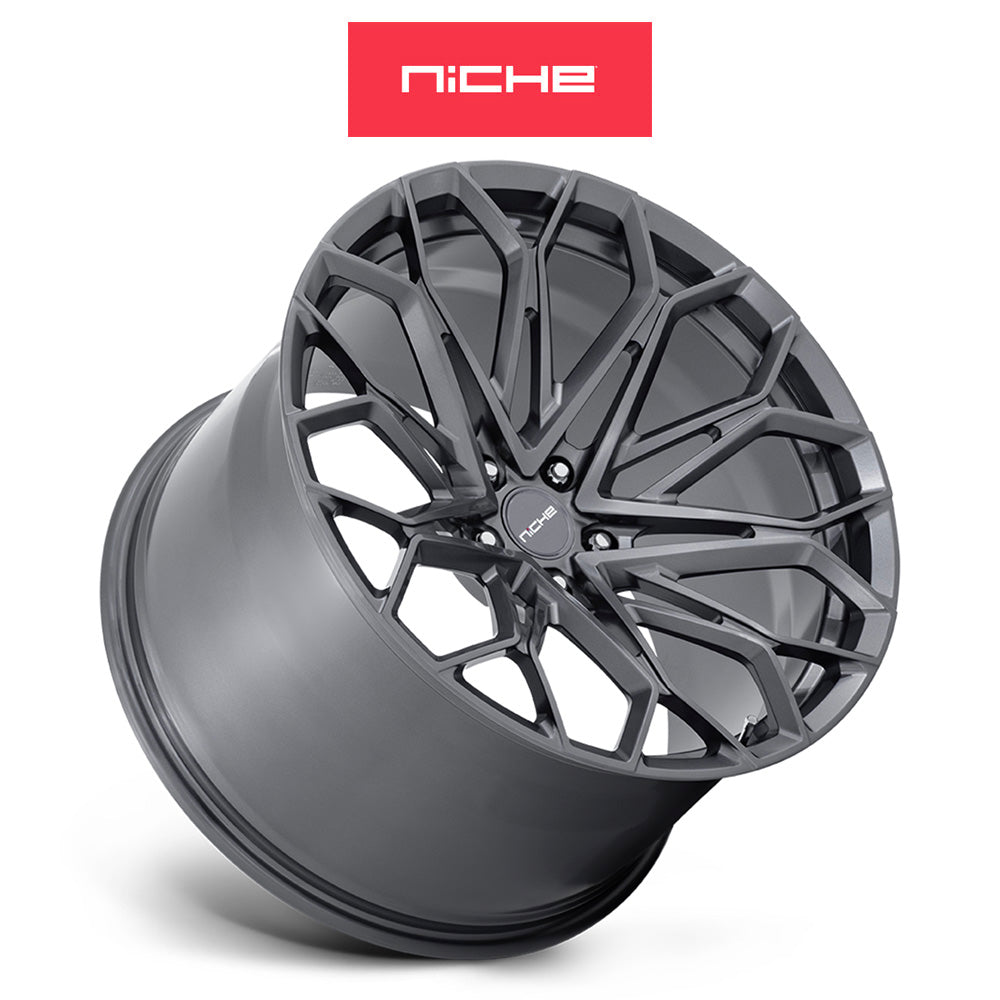 シボレー コルベット用 ニッチ マンタ 20x9J ET 40 フロント、21x12J ET 57 リア サテン ガンメタル モノブロック フォージドホイール４本セット (消費税、送料込み)