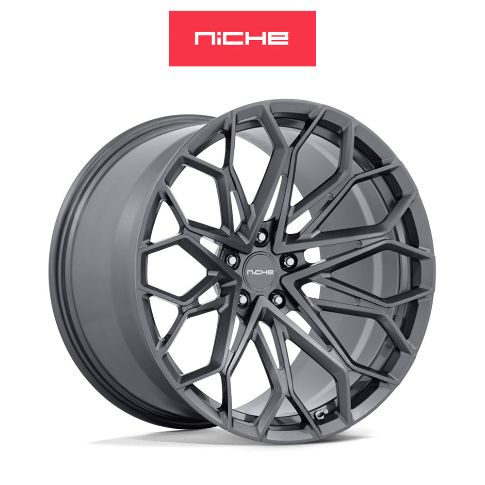 シボレー コルベット用 ニッチ マンタ 20x9J ET 40 フロント、21x12J ET 57 リア サテン ガンメタル モノブロック フォージドホイール４本セット (消費税、送料込み)
