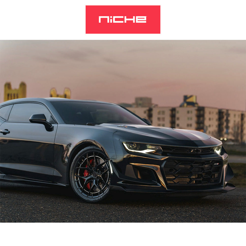 シボレー カマロ用 ニッチ リビエラ 20x9.5J ET 22 フロント、20x11J ET 43 リア グロスブラック フリーフォームホイール４本セット (消費税、送料込み)