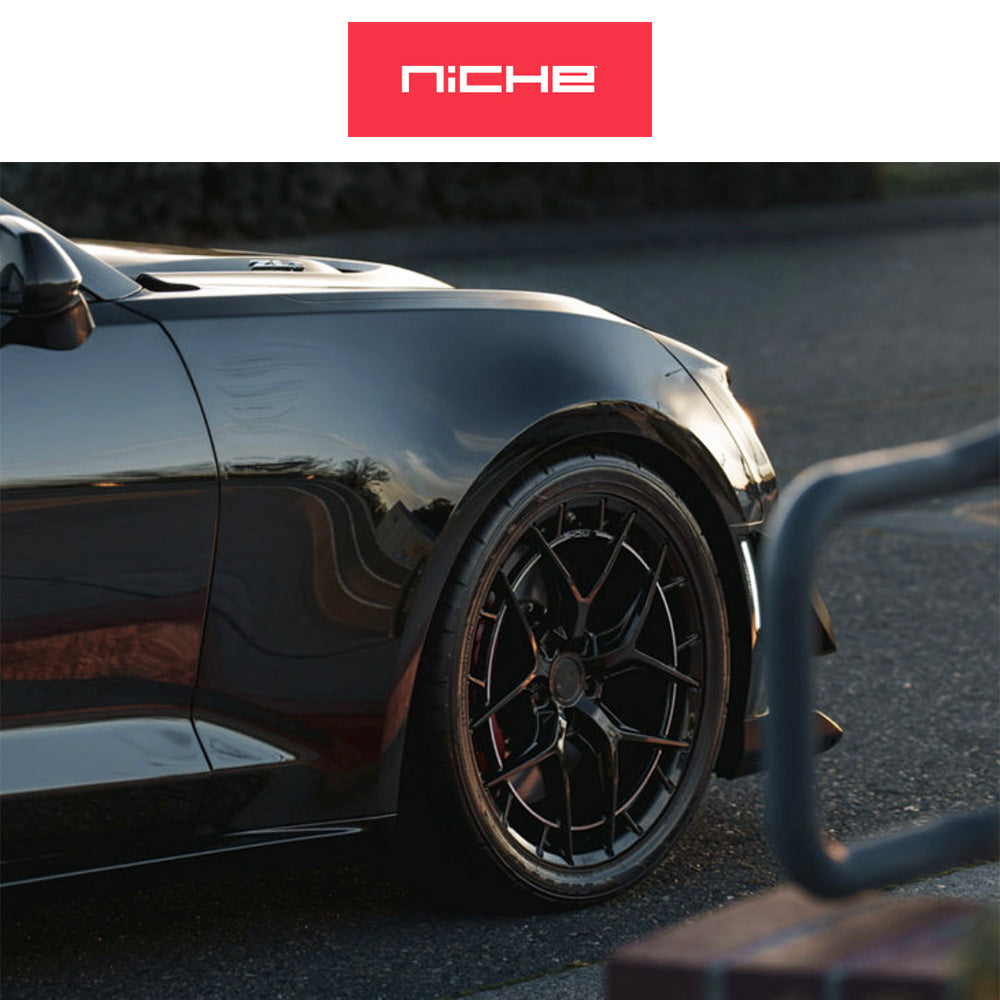 シボレー カマロ用 ニッチ リビエラ 20x9.5J ET 22 フロント、20x11J ET 43 リア グロスブラック フリーフォームホイール４本セット (消費税、送料込み)