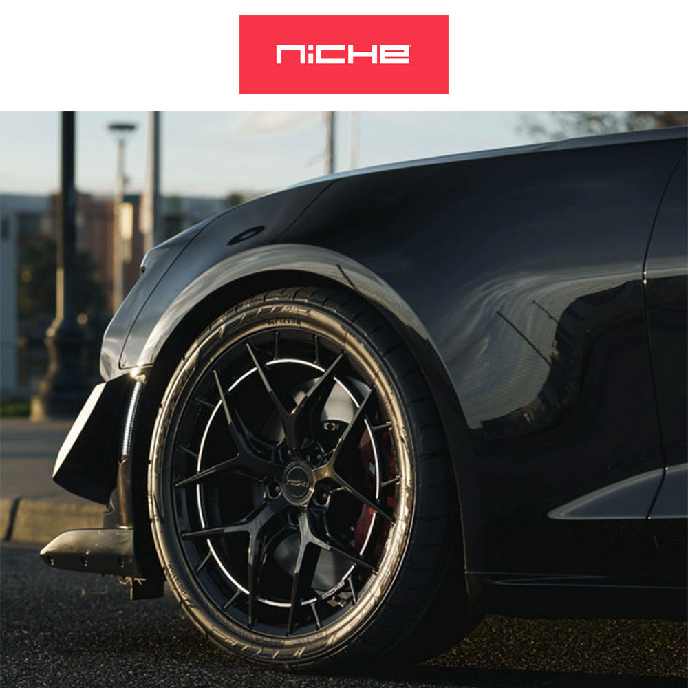 シボレー カマロ用 ニッチ リビエラ 20x9.5J ET 22 フロント、20x11J ET 43 リア グロスブラック フリーフォームホイール４本セット (消費税、送料込み)