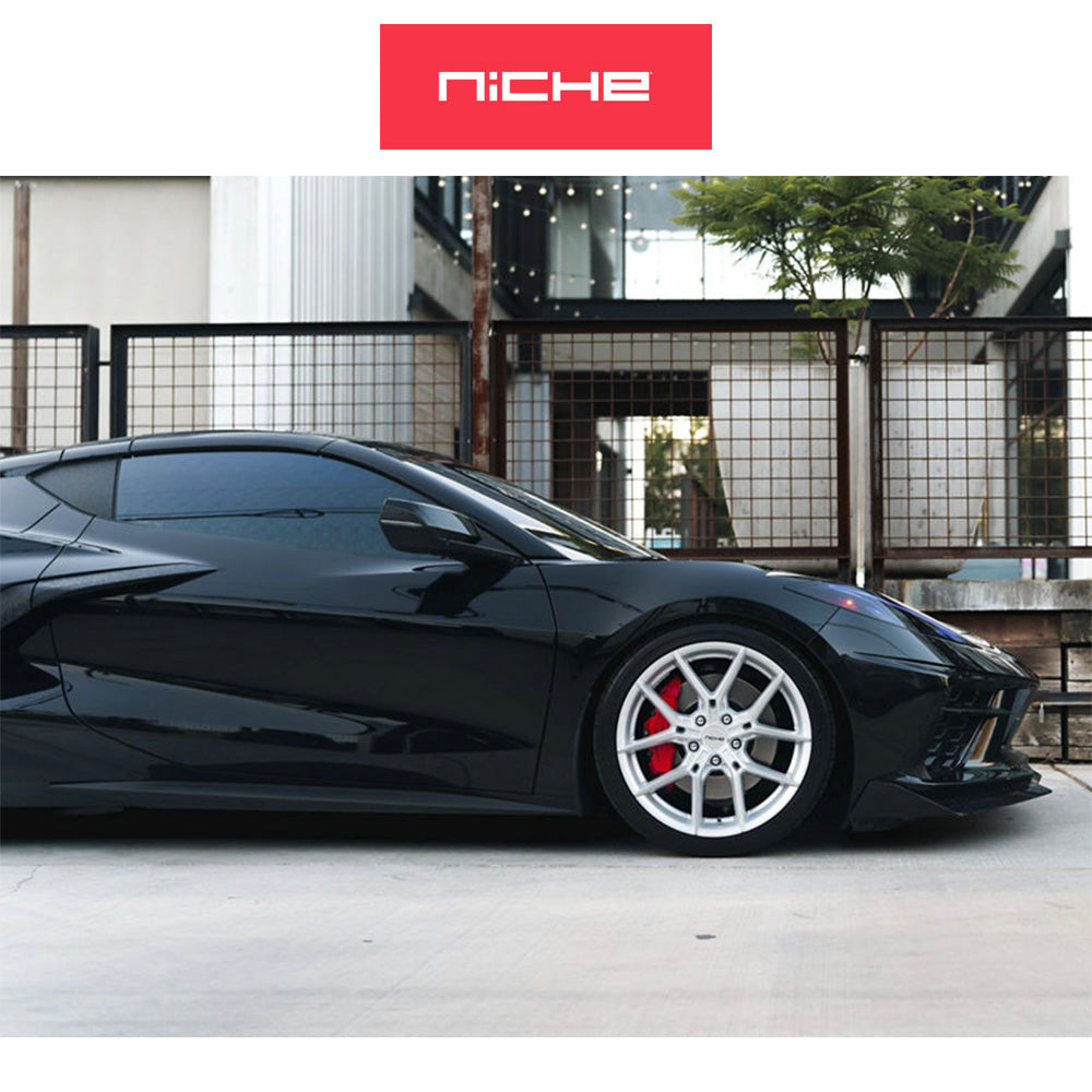 シボレー コルベット用 ニッチ プロディジー５ 19x8.5J ET 38 フロント、20x11J ET 50 リア シルバーマシンドフェイス フローフォーミング・アルミニウムホイール４本セット (消費税、送料込み)