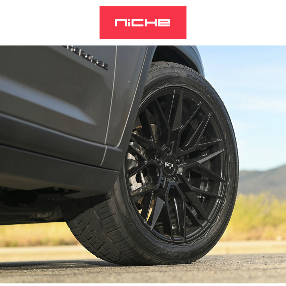 レクサス ＲＸ用 ニッチ ガマ 19x8.5J ET 35 フロント、リア グロス(艶あり)ブラックホイール４本セット　Niche GAMMA 19X8.5 5X4.5 72 BL +35 (消費税、送料込み)