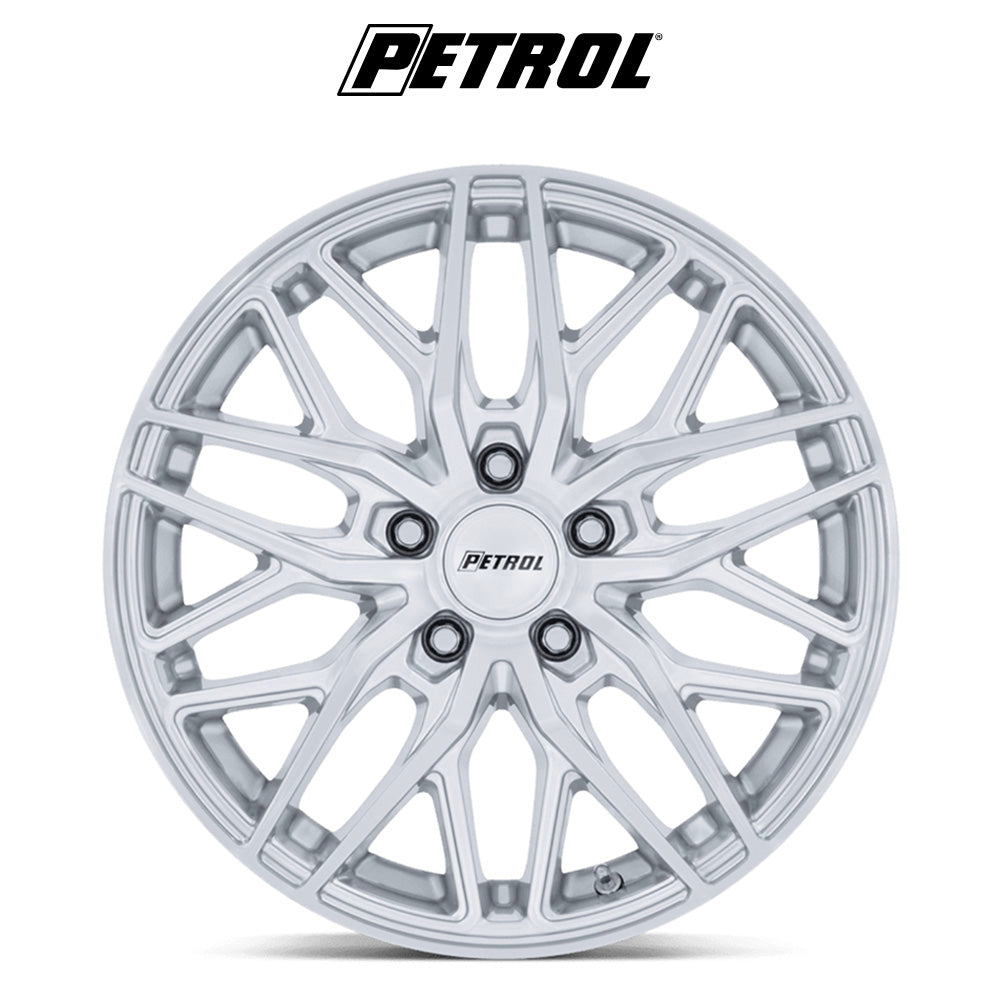 テスラモデル３用 ペトロール P3E 18x8J ET 40 フロント、リア マシニンドブラッシュドグロスシルバー ホイール４本セット　Petrol P3E 18X8 5X4.5 72 +40 SLV-MCH (消費税、送料込み)