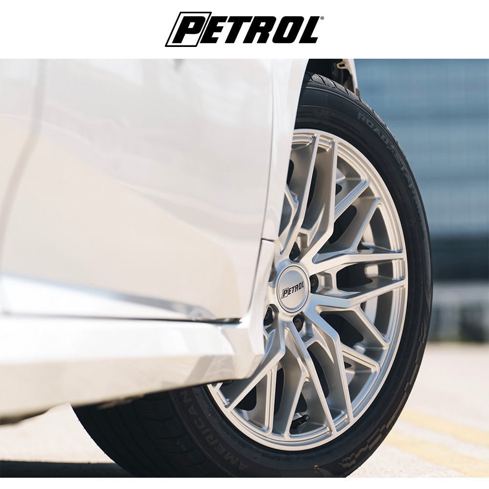 テスラモデル３用 ペトロール P3E 18x8J ET 40 フロント、リア マシニンドブラッシュドグロスシルバー ホイール４本セット　Petrol P3E 18X8 5X4.5 72 +40 SLV-MCH (消費税、送料込み)