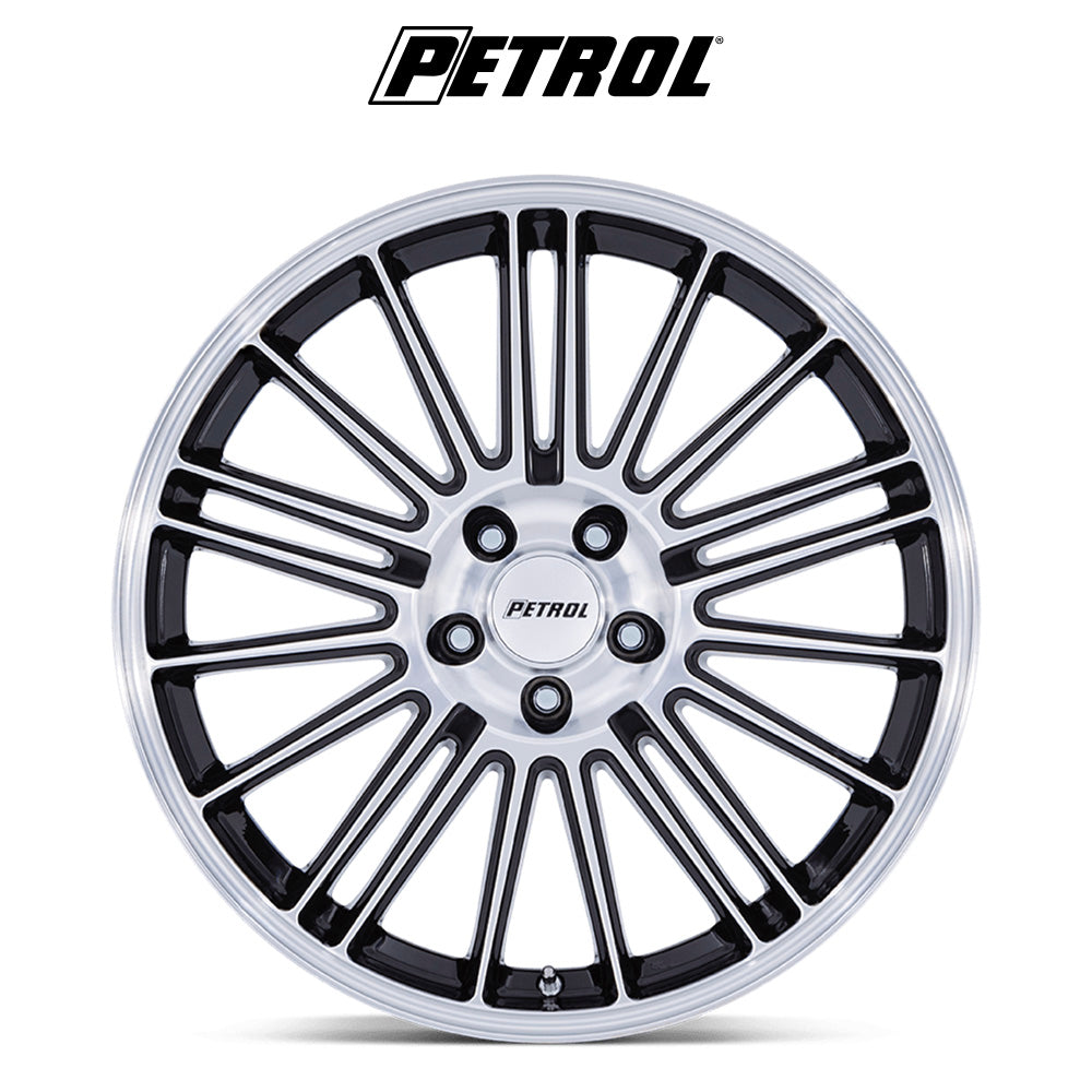 テスラモデル３用 ペトロール P1D 19x8J ET 40 フロント、リア グロスブラック（マシニング加工済みフェイス） ホイール４本セット　Petrol P1D 19X8 5X4.5 72 +40 G-BLK MACH (消費税、送料込み)