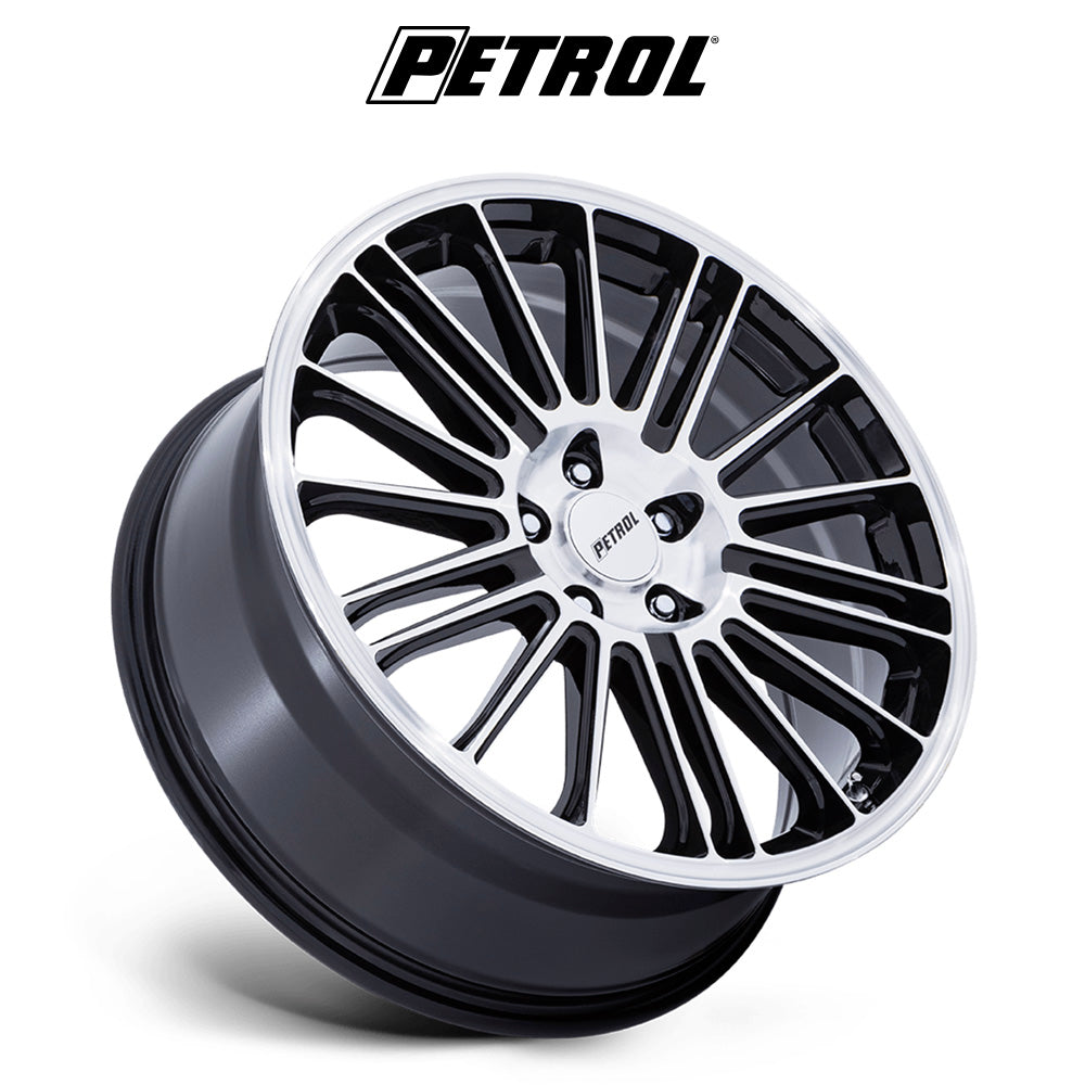 テスラモデル３用 ペトロール P1D 19x8J ET 40 フロント、リア グロスブラック（マシニング加工済みフェイス） ホイール４本セット　Petrol P1D 19X8 5X4.5 72 +40 G-BLK MACH (消費税、送料込み)