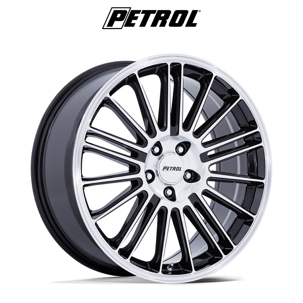 テスラモデル３用 ペトロール P1D 19x8J ET 40 フロント、リア グロスブラック（マシニング加工済みフェイス） ホイール４本セット　Petrol P1D 19X8 5X4.5 72 +40 G-BLK MACH (消費税、送料込み)