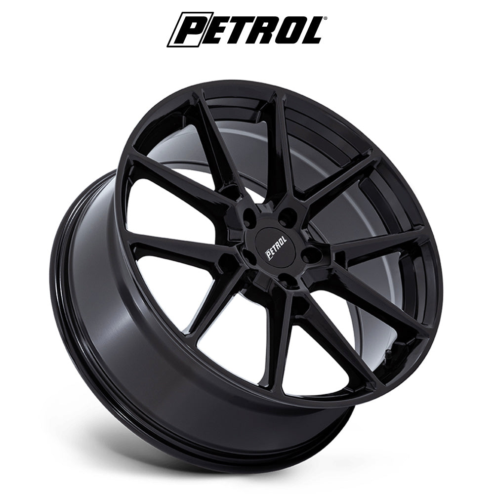 テスラモデル３用 ペトロール P1E 19x8J ET 40 フロント、リア グロスブラック ホイール４本セット　Petrol P1E 19X8 5X4.5 72 +40 G-BLK (消費税、送料込み)
