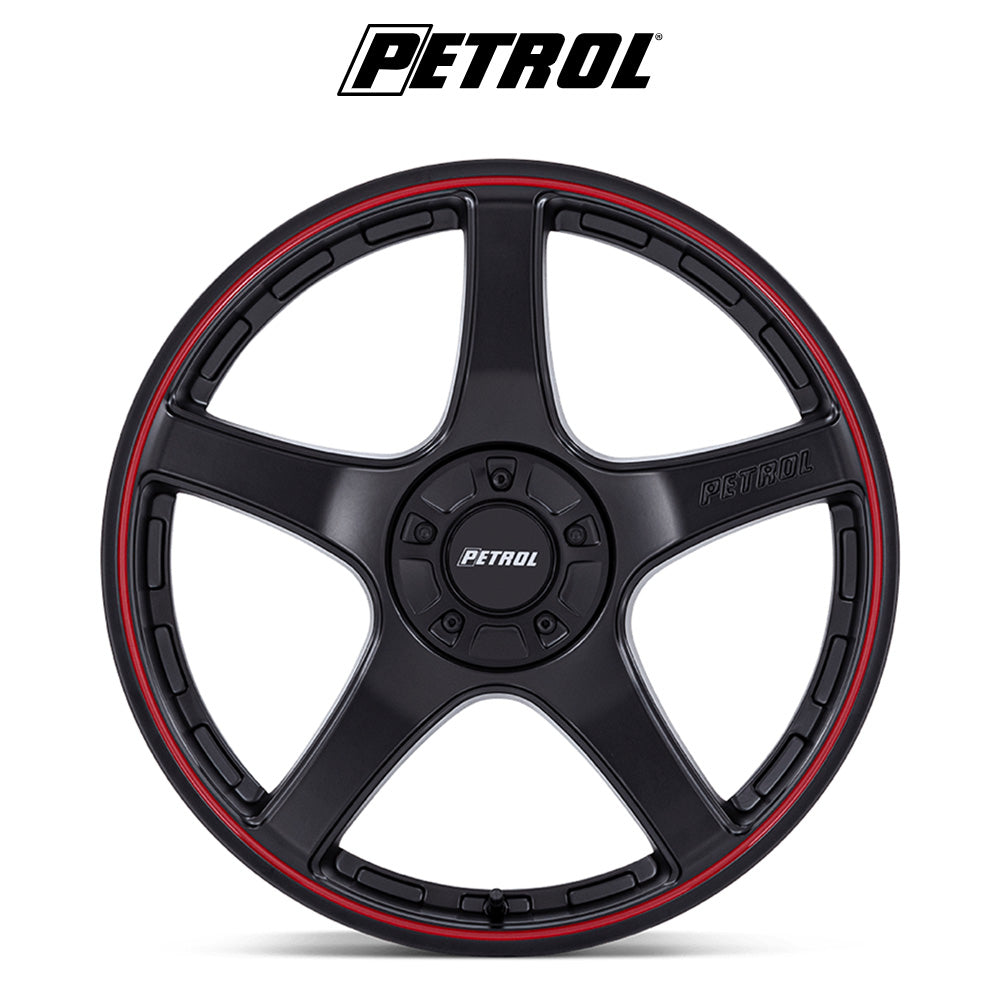 テスラモデル３用 ペトロール P2E 20x8.5J ET 40 フロント、リア マットブラック レッドリップ ホイール４本セット　Petrol P2E 20X8.5 5X4.25/4.5 72 +40 M-BLK RD-LP (消費税、送料込み)