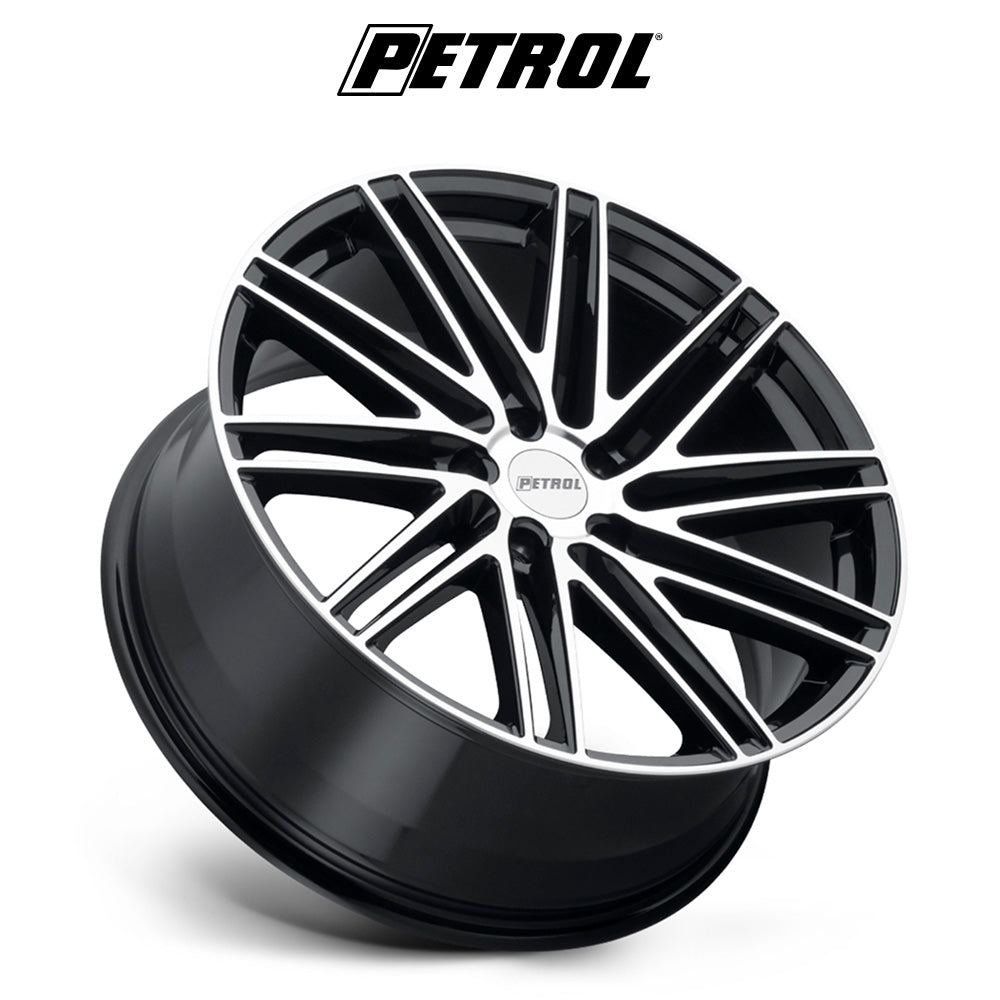 テスラモデル３用 ペトロール P1C 19x8J ET 40 フロント、リア グロスブラック／マシニングカットフェイス ホイール４本セット　Petrol PE P1C 19X8 5X4.5 76 G-BLK MACH +40 (消費税、送料込み)