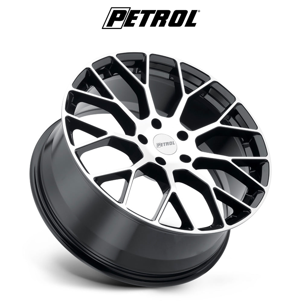 テスラモデル３用 ペトロール P2B 18x8J ET 40 フロント、リア グロスブラック／マシニングカットフェイス ホイール４本セット　Petrol PE P2B 18X8 5X4.5 76 G-BLK MACH +40 (消費税、送料込み)