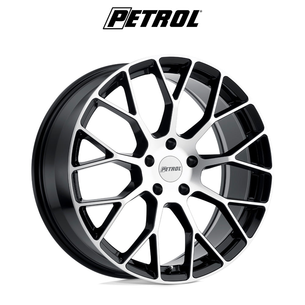 テスラモデル３用 ペトロール P2B 18x8J ET 40 フロント、リア グロスブラック／マシニングカットフェイス ホイール４本セット　Petrol PE P2B 18X8 5X4.5 76 G-BLK MACH +40 (消費税、送料込み)