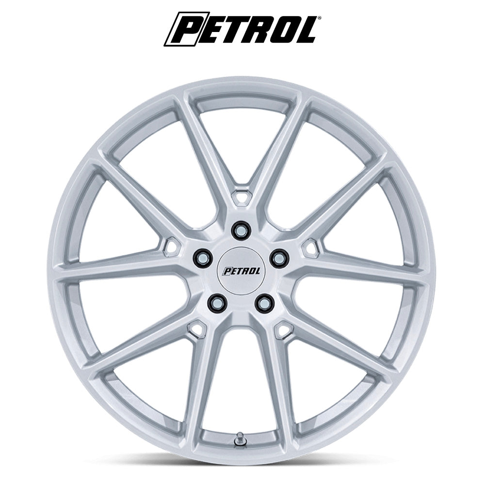 テスラモデル３用 ペトロール P1E 20x8.5J ET 40 フロント、リア グロスシルバー ホイール４本セット　Petrol P1E 20X8.5 5X4.5 72 +40 G-SLV (消費税、送料込み)