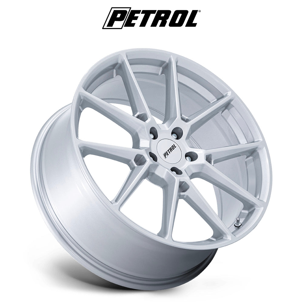 テスラモデル３用 ペトロール P1E 20x8.5J ET 40 フロント、リア グロスシルバー ホイール４本セット　Petrol P1E 20X8.5 5X4.5 72 +40 G-SLV (消費税、送料込み)