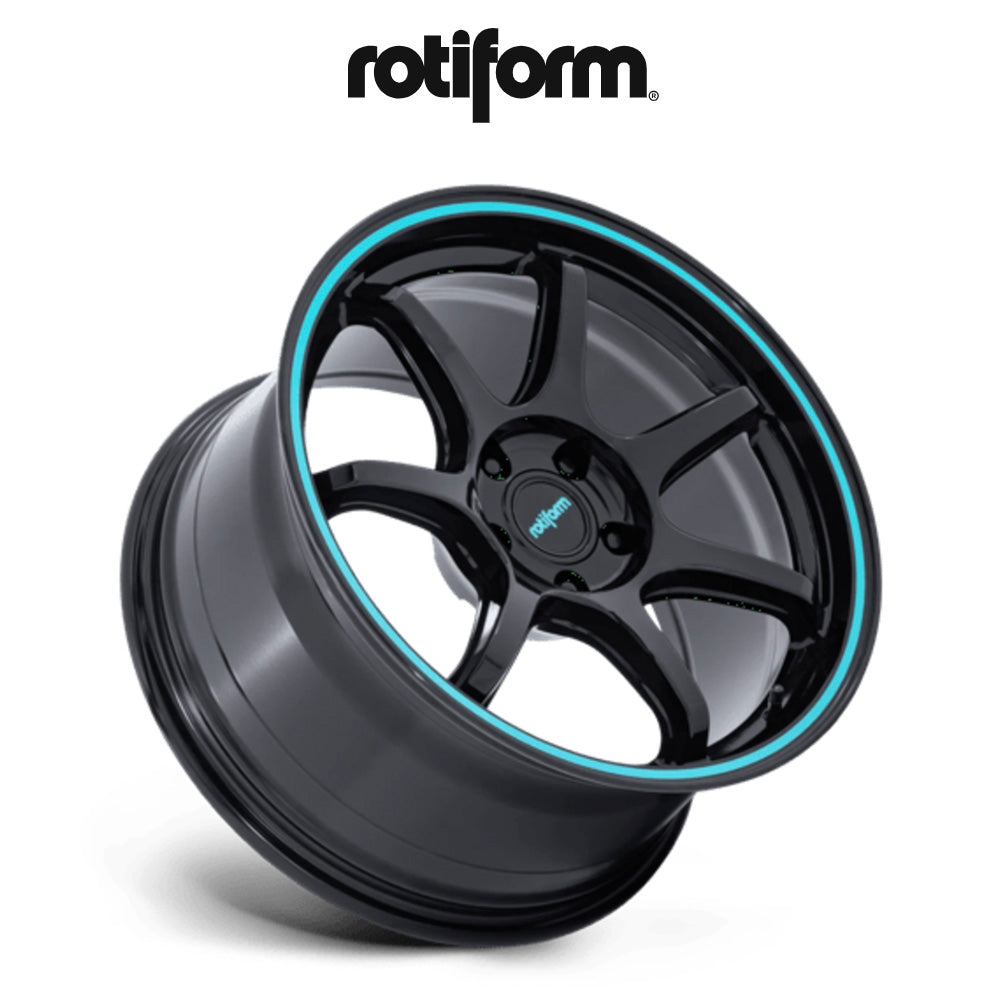 トヨタ ＧＲカローラ(Toyota GR Corolla)用 ロティフォーム BPU 18x8.5J ET 35 フロント、リア グロスブラック、ティールストライプ ホイール４本セット　Rotiform BPU 18X8.5 5X4.5 72 +35 G-BLK TL STR (消費税、送料込み)