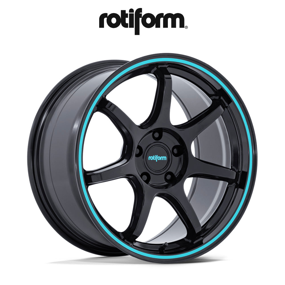 トヨタ ＧＲカローラ(Toyota GR Corolla)用 ロティフォーム BPU 18x8.5J ET 35 フロント、リア グロスブラック、ティールストライプ ホイール４本セット　Rotiform BPU 18X8.5 5X4.5 72 +35 G-BLK TL STR (消費税、送料込み)